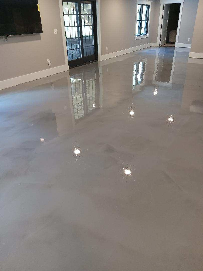 Basement Metallic Epoxy. Pembroke, MA. Color: Manatee