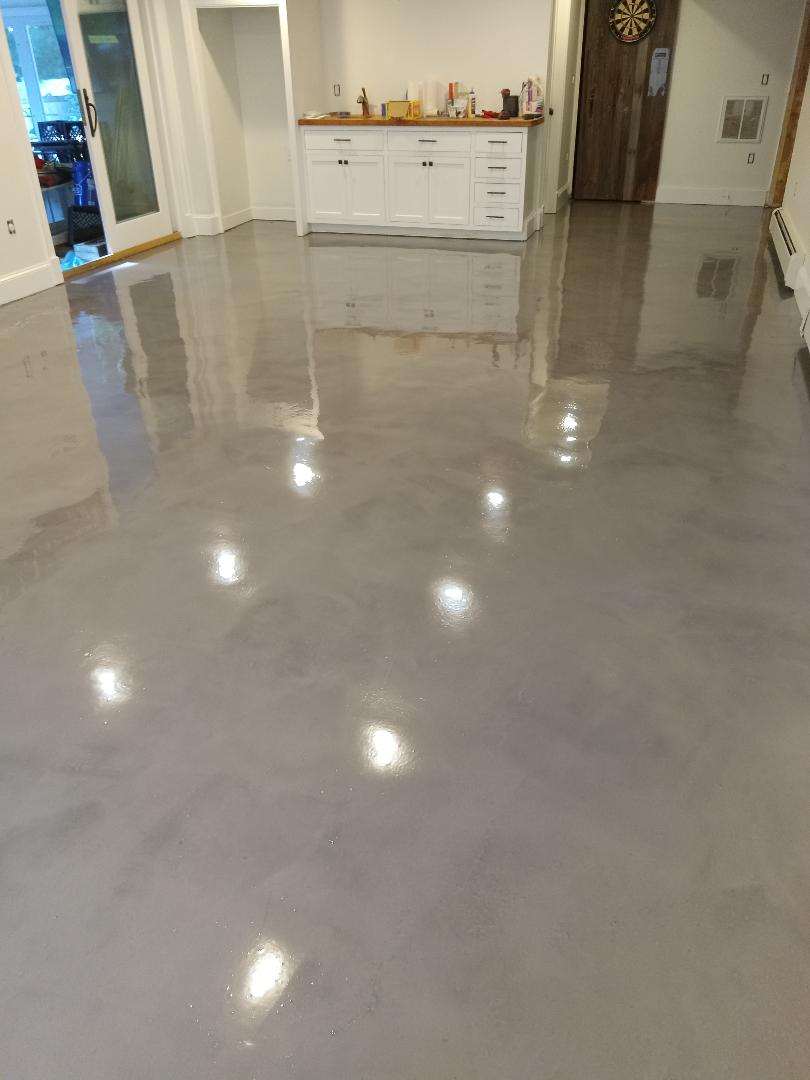 Basement Metalic epoxy. Middleboro, MA. Color: Manatee Gloss