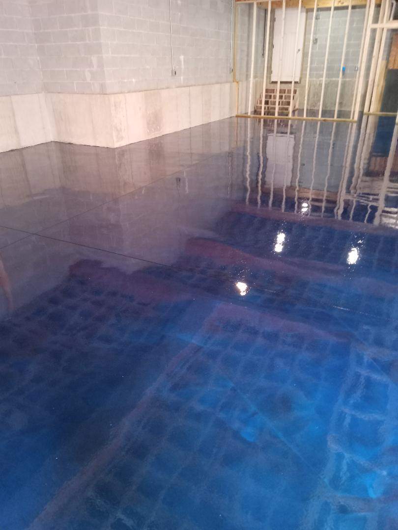 Basement Metallic Epoxy Floor. Hanover, MA. Color: Maui